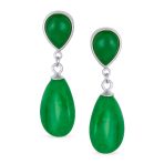 Classic Gemstone Dangle Earrings Black Onyx & Green Jade in 14K Gold Overlay - Image 7