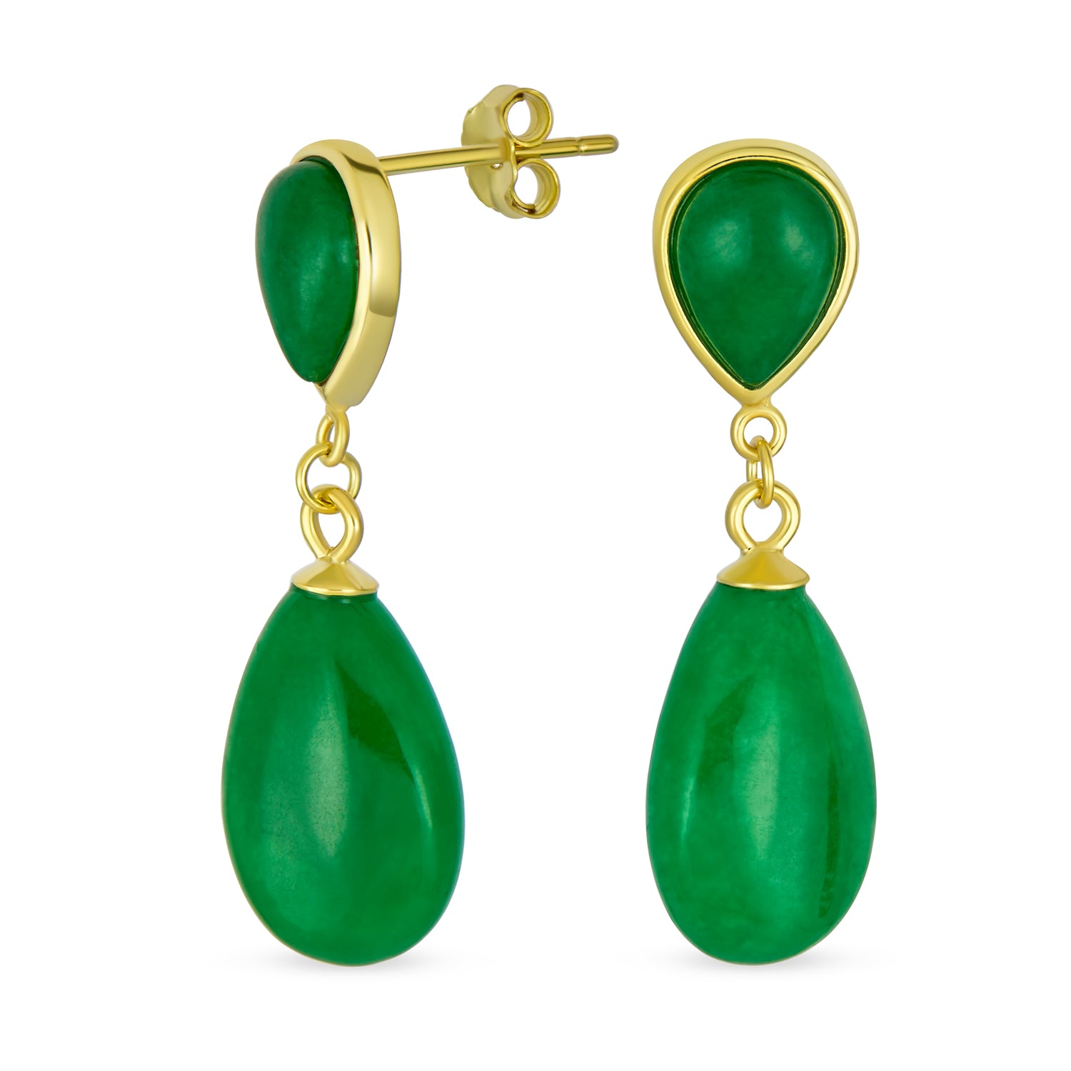double-teardrop-green-jade-drop-earrings-wj-swe12965-08a-v-01 Classic Gemstone Dangle Earrings Black Onyx & Green Jade in 14K Gold Overlay - Image 1