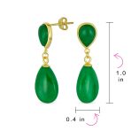 Classic Gemstone Dangle Earrings Black Onyx & Green Jade in 14K Gold Overlay - Image 13