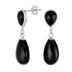 Classic Gemstone Dangle Earrings Black Onyx & Green Jade in 14K Gold Overlay - Image 4