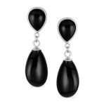Classic Gemstone Dangle Earrings Black Onyx & Green Jade in 14K Gold Overlay - Image 8