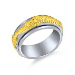 Two Tone Titanium Wedding Band Ring with Gold Silver Dragon Design for Men - Image 2