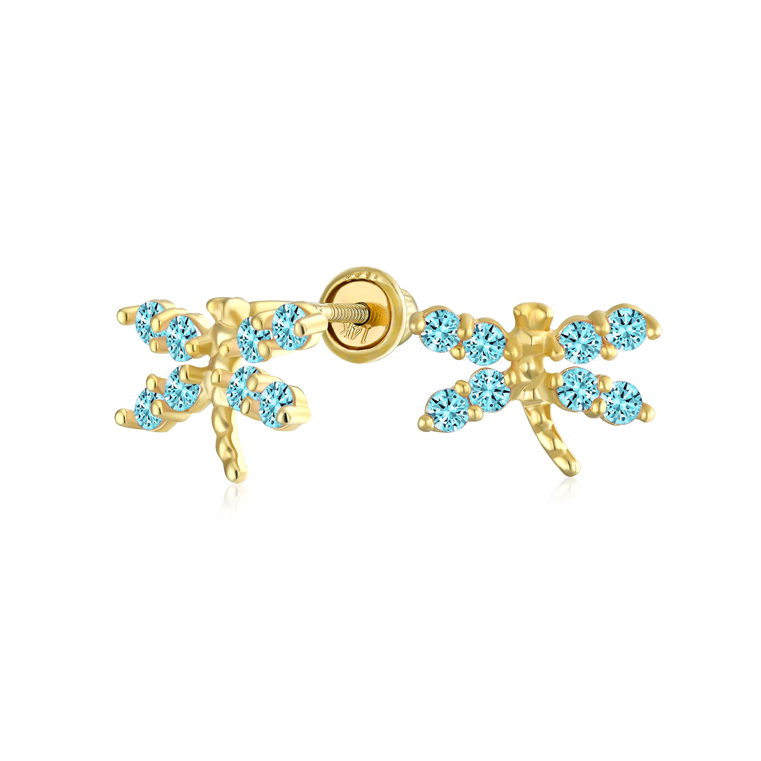 dragonfly-aqua-cz-earrings-stud_gio-fe2124-aq-az_1 Tiny Aquamarine Cubic Zirconia CZ Butterfly Stud Earrings 14K Gold Screw-back - Image 1