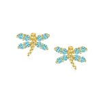 Tiny Aquamarine Cubic Zirconia CZ Butterfly Stud Earrings 14K Gold Screw-back - Image 4