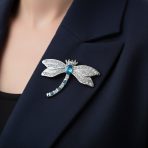 Garden Firefly Dragonfly Brooch Pin Blue CZ Insect Motif - Image 3
