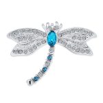 Garden Firefly Dragonfly Brooch Pin Blue CZ Insect Motif
