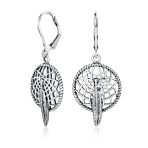 Native American Style Dream Catcher Feather Leaf Dangle Earrings .925 Sterling Silver