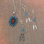 Western Boho Turquoise Feather Dream Catcher Pendant Necklace Sterling Silver - Image 3