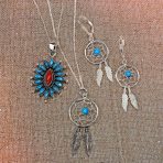 Native American Style Turquoise Dream Catcher Feather Leaf Dangle Earrings .925 Sterling Silver - Image 5