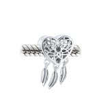 Hopes Dreams Heart Amulet Native American Dream Catcher Dangle Charm Bead Silver - Image 2