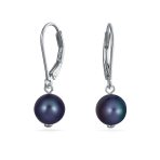 Classic Black White Pink Pearl Drop Ball Earrings Sterling Silver Leverback - Image 2