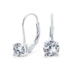Classic Round 1CT CZ Solitaire Drop Stud Earrings .925 Sterling Silver Leverback