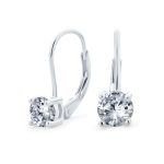 Classic Round 1CT CZ Solitaire Drop Stud Earrings .925 Sterling Silver Leverback