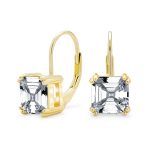 Square CZ Solitaire Asscher Cut Lever back Earrings Gold Plated Silver