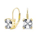 Square CZ Solitaire Asscher Cut Lever back Earrings Gold Plated Silver