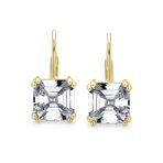 Square CZ Solitaire Asscher Cut Lever back Earrings Gold Plated Silver - Image 3