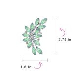 Fashion Aqua Green Marquise Crystal Large Leaf Scarf Brooch Pin Silver Plated Brass - Image 4