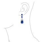 Cocktail Bridal Cubic Zirconia Halo Big Statement Green Teardrop CZ Chandelier Earrings Silver Plated - Image 11