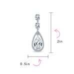 Cocktail Bridal Cubic Zirconia Halo Big Statement Green Teardrop CZ Chandelier Earrings Silver Plated - Image 16
