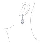 Cocktail Bridal Cubic Zirconia Halo Big Statement Green Teardrop CZ Chandelier Earrings Silver Plated - Image 12