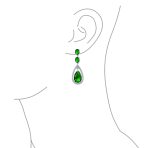 Cocktail Bridal Cubic Zirconia Halo Big Statement Green Teardrop CZ Chandelier Earrings Silver Plated - Image 10