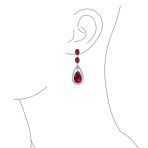 Cocktail Bridal Cubic Zirconia Halo Big Statement Green Teardrop CZ Chandelier Earrings Silver Plated - Image 9