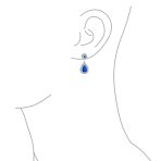 Classic Cocktail Cubic Zirconia Halo Red Teardrop CZ Drop Earrings Silver Plated - Image 7