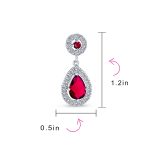 Classic Cocktail Cubic Zirconia Halo Red Teardrop CZ Drop Earrings Silver Plated - Image 12