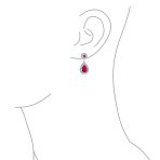 Classic Cocktail Cubic Zirconia Halo Red Teardrop CZ Drop Earrings Silver Plated - Image 9