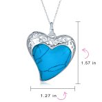 Gemstone Turquoise Filigree Heart Pendant & Stud Earrings Set Sterling Silver - Image 5