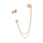 Geometric Ear Cuff Cartilage with Chains CZ Stud 14K Gold Plated Silver - Image 2