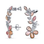 Mop Mother Of Pearl Pink Flower Crawler Cartilage Earrings Clip Back For Pierced Ears