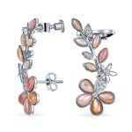 Mop Mother Of Pearl Pink Flower Crawler Cartilage Earrings Clip Back For Pierced Ears