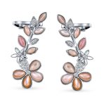 Mop Mother Of Pearl Pink Flower Crawler Cartilage Earrings Clip Back For Pierced Ears - Image 2