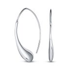 Minimalist Dangle Earrings Polished Teardrop Threader in Sterling Silver - Image 2