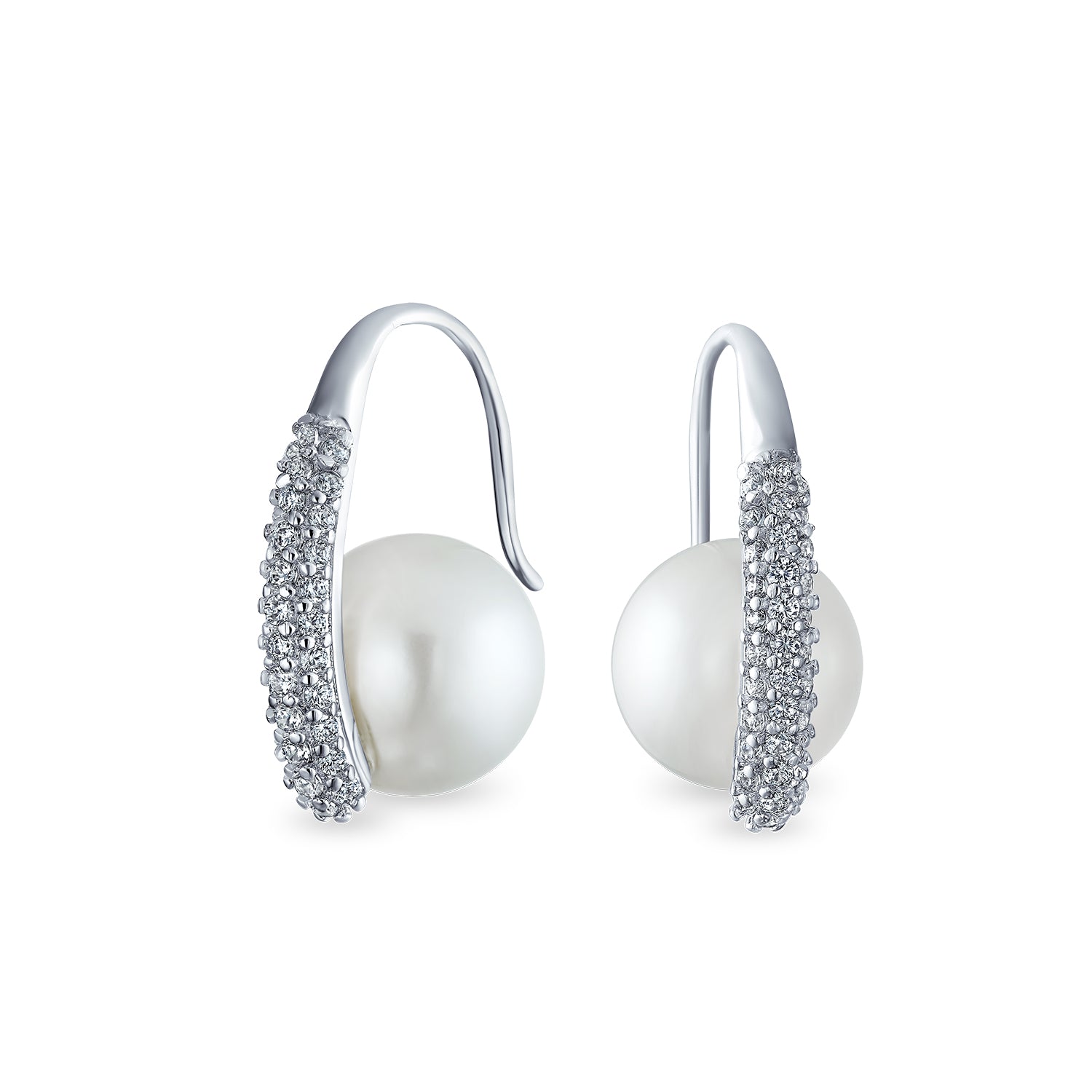 earring-pearl-silver-bridal-white_dt-le1295-az_1 Bridal White Pearl Dangle Chandelier Earrings with CZ Pave and Silver Plating - Image 1