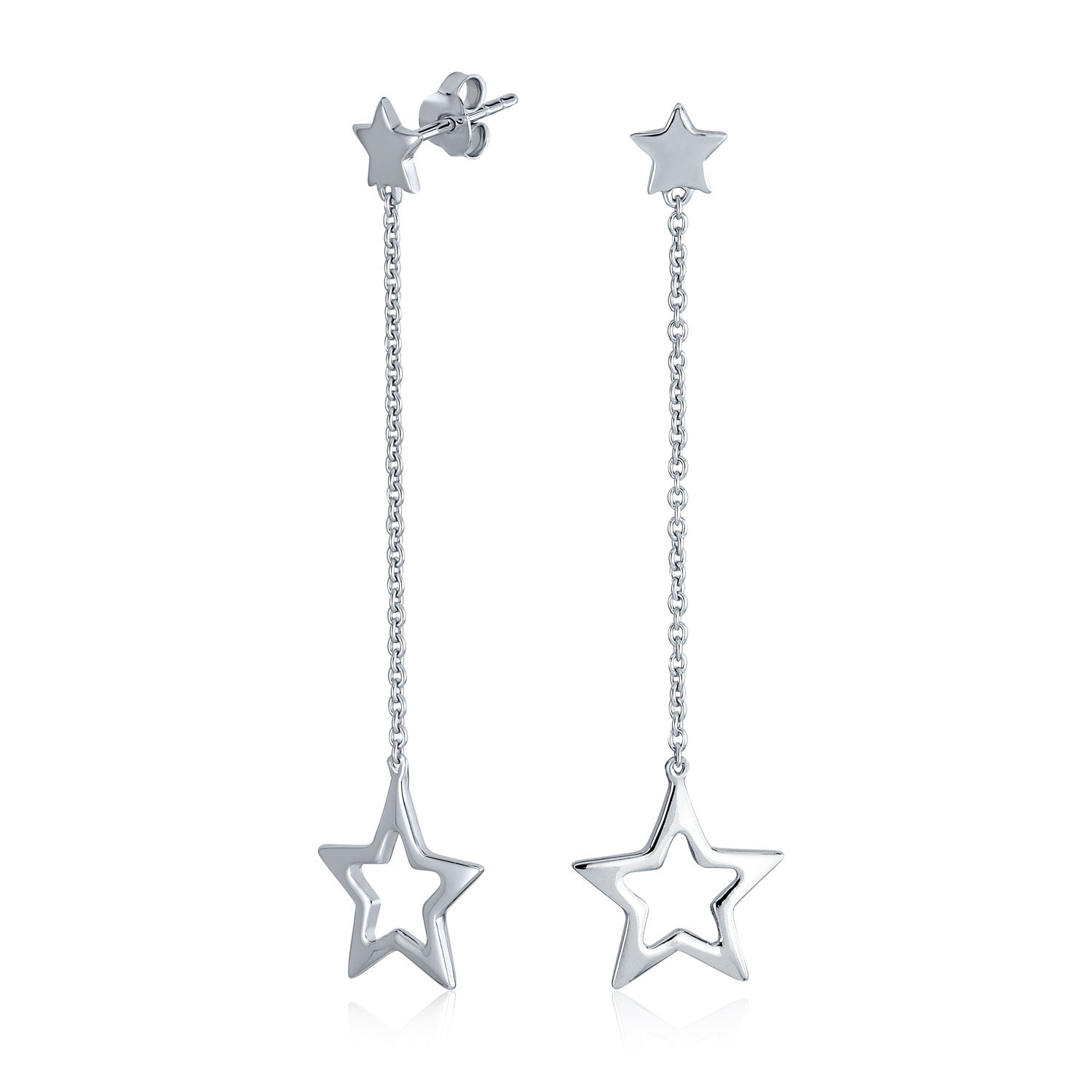 earring-silver-dangle-star-open_pk-ostar-ash_1 Celestial Patriotic USA Star Chain Dangle Earrings Sterling Silver 2.5 Inch - Image 1