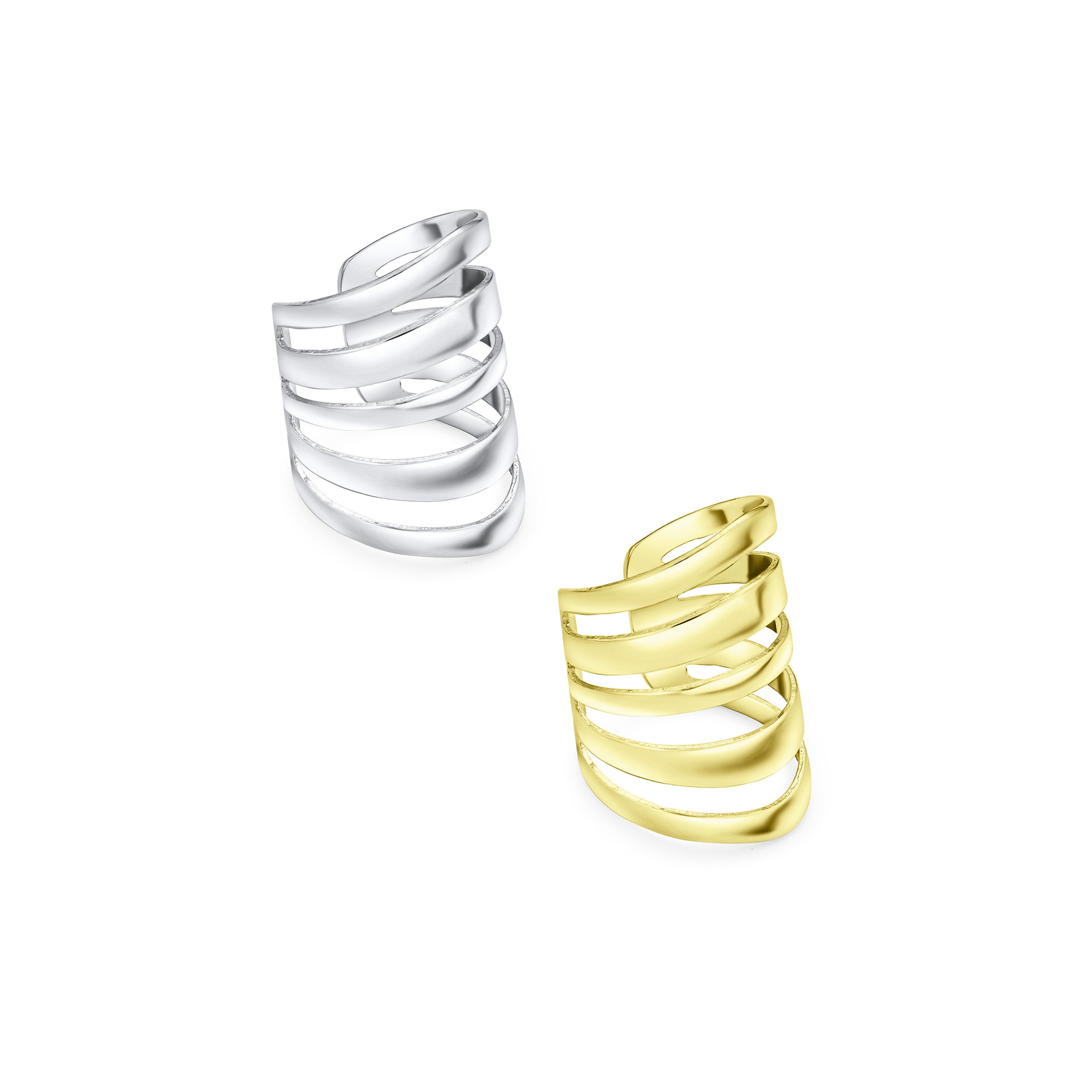 earring-silver-modern-lines-ear-cuff-pmr-e11834hf-set-az Set of 2 Geometric Ear Cuff Cartilage Clip Wrap Helix Earrings Gold Plated - Image 1
