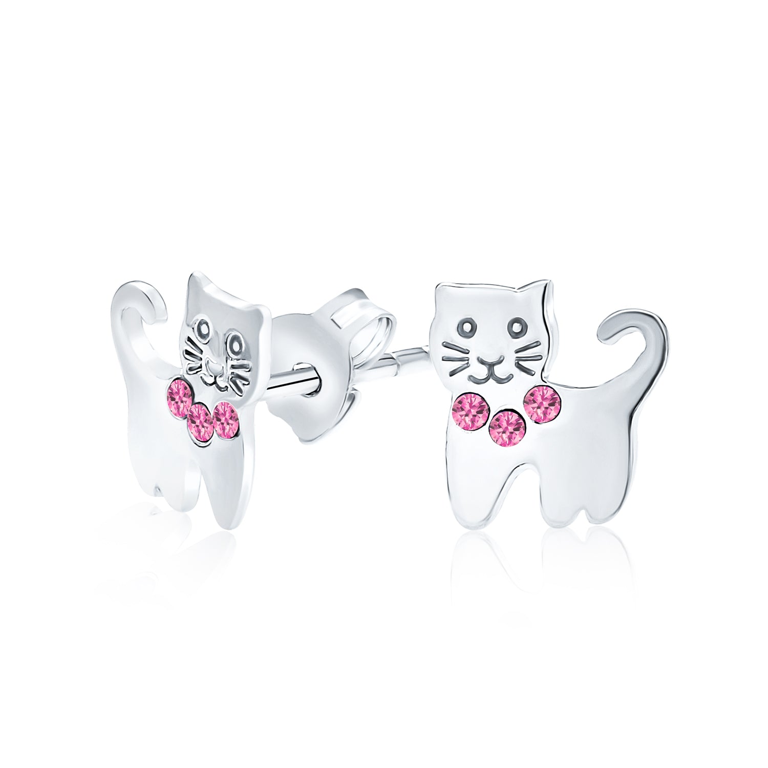 earring-stud-car-cz-pink_pmr-s21314_1 Mini Petite Blue Pink Crystal Cat Stud Earrings in Sterling Silver - Image 1