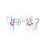 Set of 2 Pet Cat Kitty Pink CZ Dangle & Crystal Stud Earrings Sterling Silver - Image 3