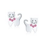 Set of 2 Mini Petite Blue Pink Crystal Cat Stud Earrings in Sterling Silver - Image 2