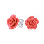 Romantic 3D Carved Flower Pink Peach Rose Stud Earrings Lightweight 10MM - Image 4