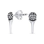 Tiny Tee & Golf Ball Stud Earrings for Golfers Oxidized Sterling Silver Jewelry