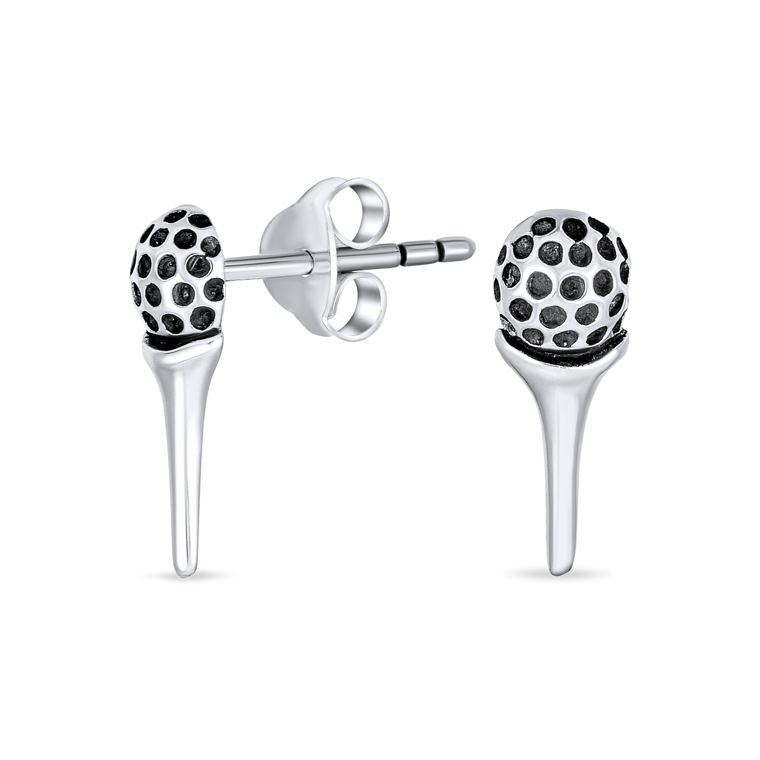 earring-stud-golf-ball-silver_pmr-s11611_1 Tiny Tee & Golf Ball Stud Earrings for Golfers Oxidized Sterling Silver Jewelry - Image 1