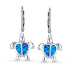 Dangle Gemstone Earrings Opal Heart Turtle Drop in Sterling Silver - Image 4
