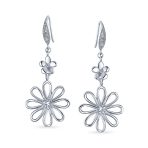 Floral Garden Wedding Canary Yellow CZ Daisy Dangle Chandelier Earrings Silver - Image 3
