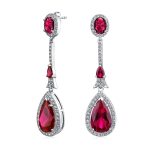 Art Deco Style Dangle Halo Blue Sapphire CZ Cubic Zirconia Teardrop Statement Chandelier Earrings - Image 6