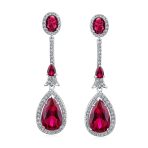 Art Deco Style Dangle Halo Blue Sapphire CZ Cubic Zirconia Teardrop Statement Chandelier Earrings - Image 12