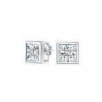 Geometric Round Square CZ Stud Earrings Bezel Set Sterling Silver 5-10 MM