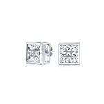 Geometric Round Square CZ Stud Earrings Bezel Set Sterling Silver 5-10 MM